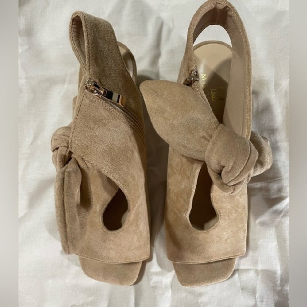 MOOMMO Women Heeled Sandals with Bow Peep Toe Chunky Block Low Heel Size 9
